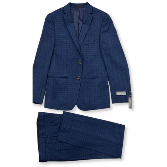 Michael Kors Boys Skinny Fit Blue Check Suit 14R/27"W 6054 - Picture 1 of 3